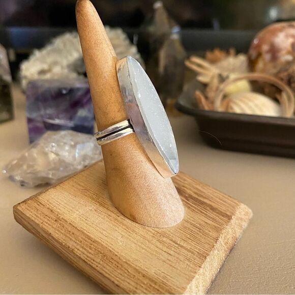 Selenite Sterling Silver Ring Size 6 Boho - Picture 3 of 6